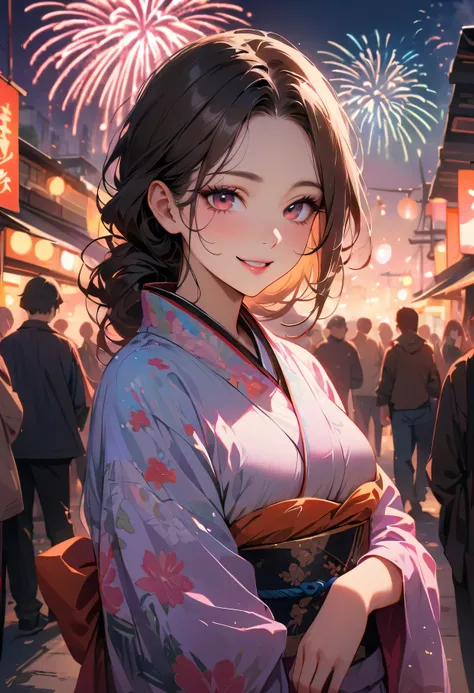 (((top quality, 8K, masterpiece))), clear focus, (Beautiful woman with perfect body), thin and long, (hairstyle: up)), ((kimono: sugar cane)), street: 1.2 highly detailed faces and skin textures detailed eyes double eyelids in random poses, (Smile),super c...