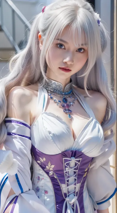 a close up of a woman in a corset dress posing for a picture, anime girl cosplay, beautiful alluring anime woman, anime goddess, seductive anime girl, perfect white haired girl, attractive anime girl, beautiful anime girl, white haired deity, beautiful ani...