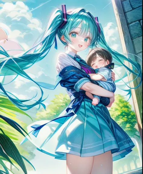 Miku holding baby