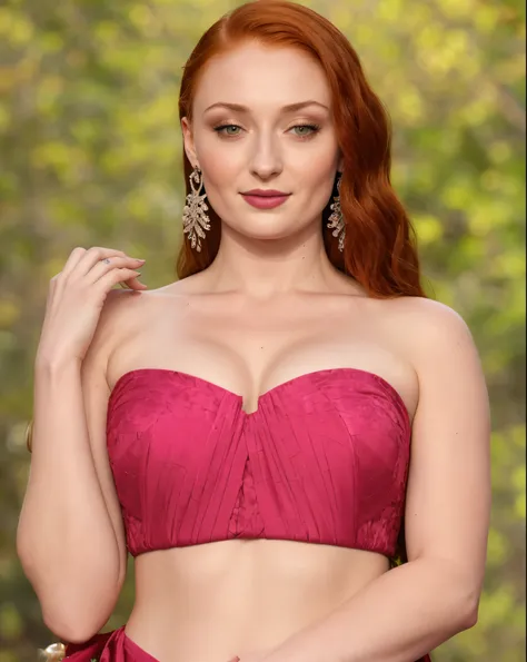 Face of Sophie Turner, Sansa Stark played by Sophie Turner, the de facto Lady of the Eyrie, is a 40-year-old mature queen with a stunning, alluring appearance. Full Face, pierced eyes, reddish lips, upper body shot, erotic Mediaeval costumes, game of thron...