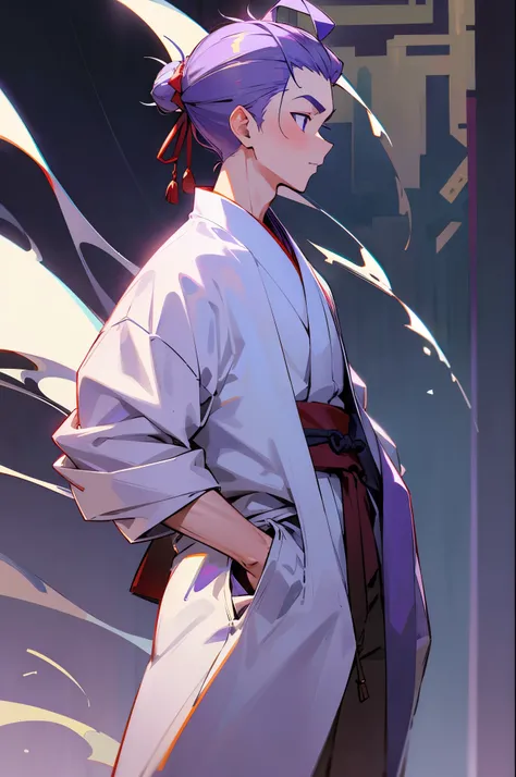 white man bun, craftsman, young male, purple haori, arms in pockets