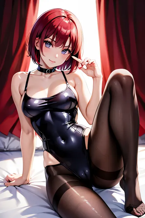 Rio, Super Blackjack、red hair、short hair、Swimsuit、pantyhose、Photo from below、medium chest、Bedroom、transparent swimsuit