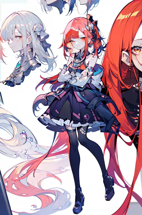 Full body Esbian，changeta prostitute，very gorgeous aximalism，extreme details，Rococo style，super long hair，intricate accessories，intricate hairstyles，gem,((red hair)),change, girl,((Shoulders and arms are exposed)),evil smile,