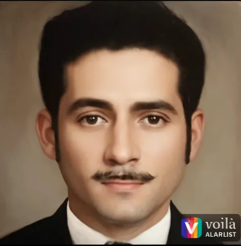 Arafed photo of a 30-year-old man has a mustache., in an oil painting style, Una foto coloreada, Retrato detallado en color, Retrato de estudio en color, Retrato al estilo de Craola, Se parece a Ebru Sahin, Foto de retrato realista, Foto coloreada, transfo...