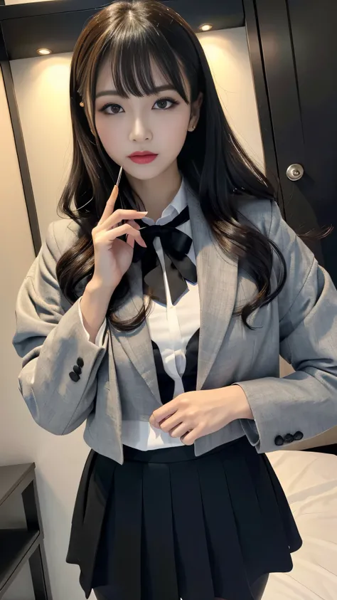 tra-detailed、2girls、Japanese、attractive beauty、seductive adult woman、pretty woman、piercing eyes、cool girl、wavy hair、swept bangs、suit、Jacket、blouse、ribbon、Tight Skirt、pantyhose、beautiful feet、Evil cadres、evil depravity、brainwash、mind control、lipstick、lip gl...