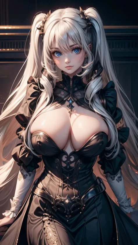 (random pose:1.2),gothic lolita dress,Ultra detailed skin,(Thin type:1.8),(big breasts:1.5), Beautiful breasts, pale skin, pointed breast, Erect nipples,twintails,twin drills,(Ultra Thin hair), (Ultra Soft hair), (Ultra straight hair:1.5),blunt bangs, (Hig...