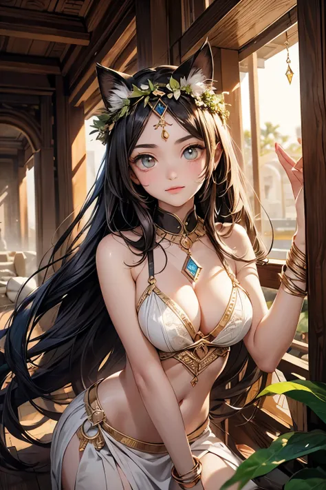 ((Masterpiece)), (Anime:1.3), ((best quality)), (RAW photo:1.2), (High Definition:1.3), (Professional Photography:1.2), (12 years old), Textured skin, cinematic lighting, Very pretty Egyptian girl, smirk, Egyptian clothe, cute eyes, (Beautiful diamond eyes...