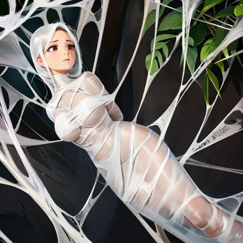 a woman trapped in the spider web, spider web, cocoon, gr3ysh33r,