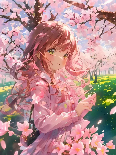 good morning, i hope you have a wonderful day today, the morning sunlight is dazzling, the cherry blossom trees are a mix of pin...