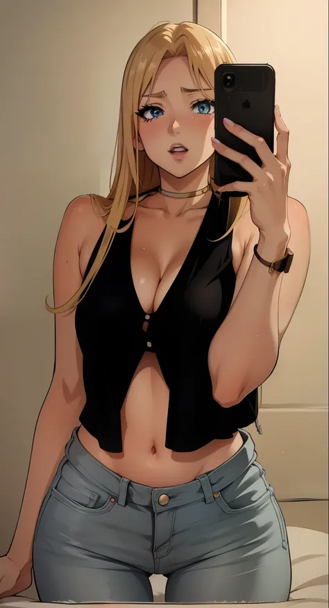 cheveux long blond, yeux bleu clair pétillants, poste de missionnaire, Breasts spread apart, position cowgirl, lying on a bed, position TWERK, aux seins nus, trentenaire, vraiment gros boobasterpiece), anime girl avec de gros seins, jolie fille anime, Ilya...