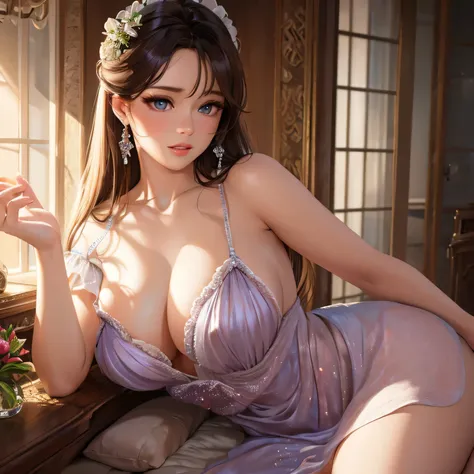 (best quality,4k,8k,highres,masterpiece:1.2),ultra-detailed,(realistic,photorealistic,photo-realistic:1.37),2girls,beautiful detailed eyes,beautiful detailed lips,extremely detailed eyes and face,longeyelashes,sexy dress,nightgown,smooth and flowing fabric...