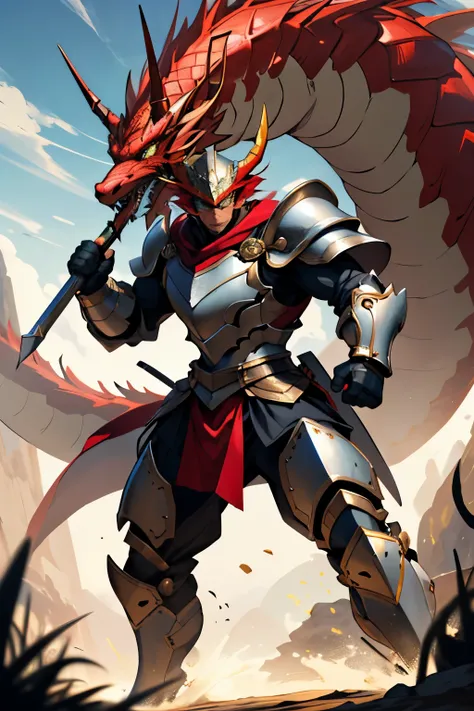 ((Mejor calidad)), ((obra maestra)), (detallado), cara perfecta
Knight in shining armor, who slew the Great Dragon and from it came rossas red as crimson