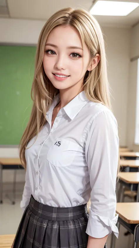 Realistic, masterpiece, highest quality, highest resolution, one Japanese high school girl, 16 years old, upper body photo, She narrows her eyes and looks at me with a shy smile and a smile, smiling with open mouth, Beautiful and detailed eye drawing, (dro...