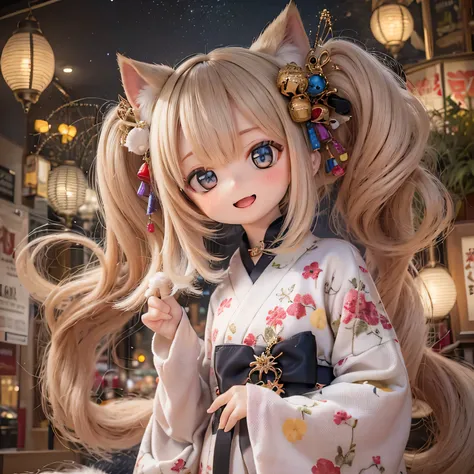 "(best quality,ultra-detailed),chibi ermine girl,adorable kawaii,yukata,playful,smiling,expressive eyes,soft pastel colors,with cute accessories,sparkling fireworks,floating lanterns,traditional Japanese atmosphere"