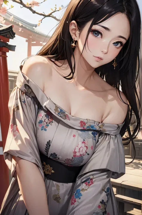 (((masterpiece))),(((High resolution)))、(((8K)))、(((perfect face)))、(((beauty of japan)))、40 years old、(((beautiful face))), (((off shoulder dress))),  Plump, embarrassed look, look at the camera、top quality eyes, detailed texture, look at the camera, big ...