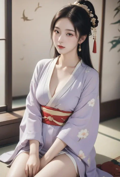 good quality, masterpiece, High Resolutiexist, 1 girl, blush, (seductive smile: 0.8), star student, Chinese Hanfu Lilac, hair accessories, necklace, jewelry, beauty, exist_Body, Tyndall effect, realism, Lotus Pexistd, light edge, Two-texiste Lighting, (Hig...