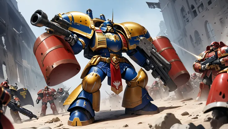 In Warhammer 40k, a Space marine legion is themed after Sailor Moon, show space marines in the thick of battle with her color scheme