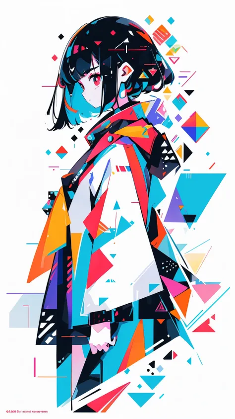 (masterpiece, top quality, best quality, official art, beautiful and aesthetic:1.2), 1girl immersed in a world of glitch art, (d...