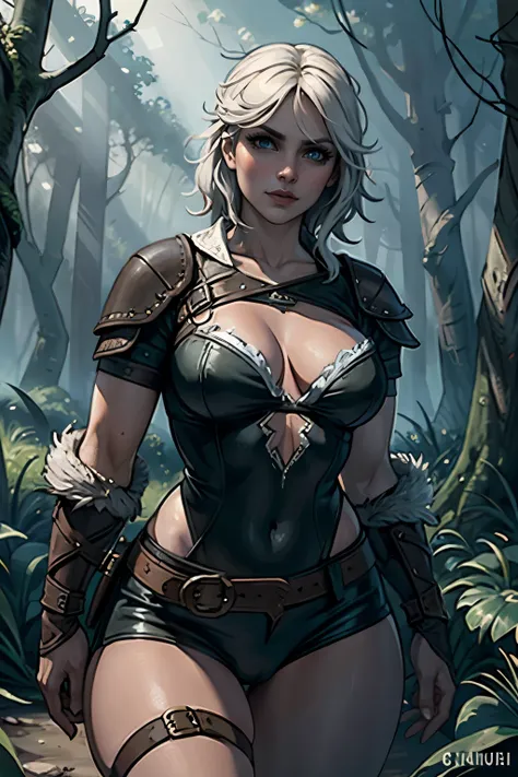 digital art, Ciri of the Witcher, masterpiece, best quality, sexy pose, at night forest