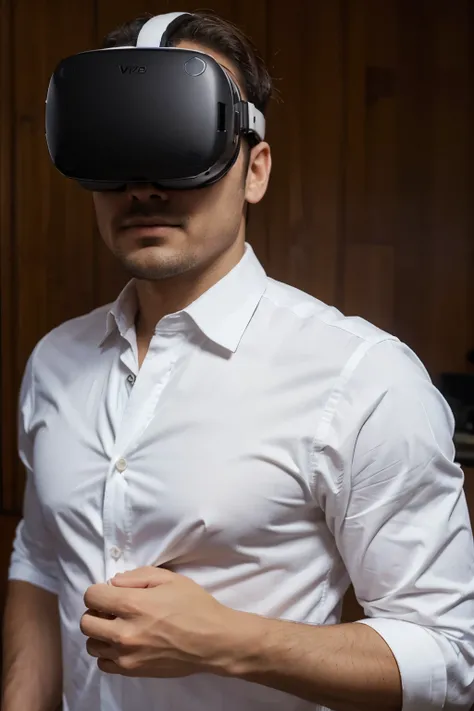 Homem executivo de terno usando um VR