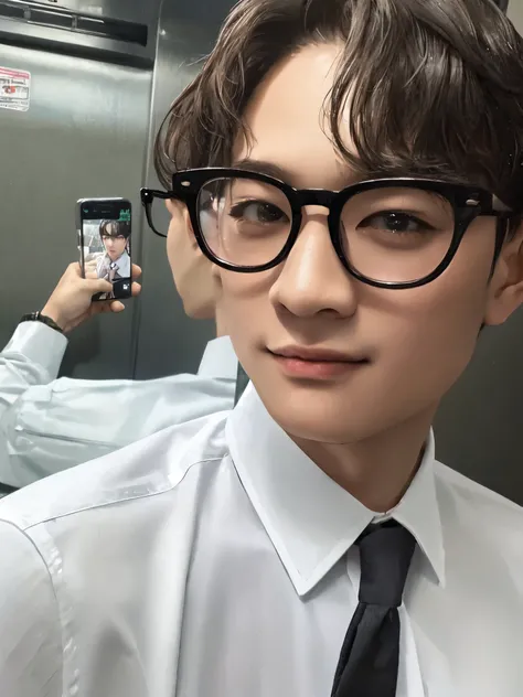 there is a man wearing glasses and a tie taking a selfie, jinyoung shin, glossy from rain, 8k selfie photograph, with glasses, hyung tae, wonbin lee, taken in the early 2020s, kim doyoung, taejune kim, hyung tae kim, yanjun chengt, seseon yoon, steven jung...