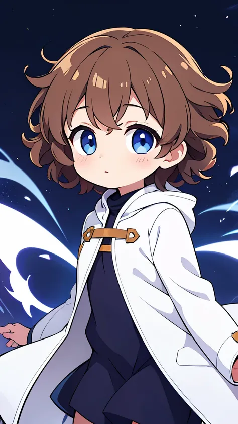 Alchemist,Age unknown,Unknown gender,Light brown, curly, short hair,dark blue eyes,lightly dressed,White coat-like jacket,floating in the air