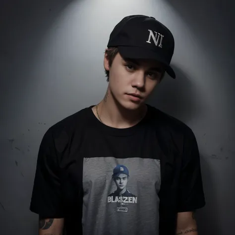 Personagem Justin Bieber, in a cap, com blusa, dark