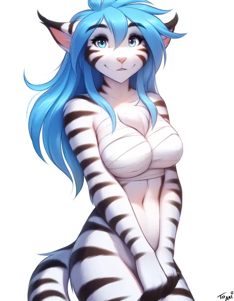 
solo, tktigertrace, anthro, keidran, (white fur:1.3), striped fur, white tiger, blue hair, tiger_trace, twokinds, personalami, rating:safe, arm_tuft, by tom_fischbach,, (best quality, masterpiece:1), solo, furry female anthro, 1girl, blue eyes, long hair,...