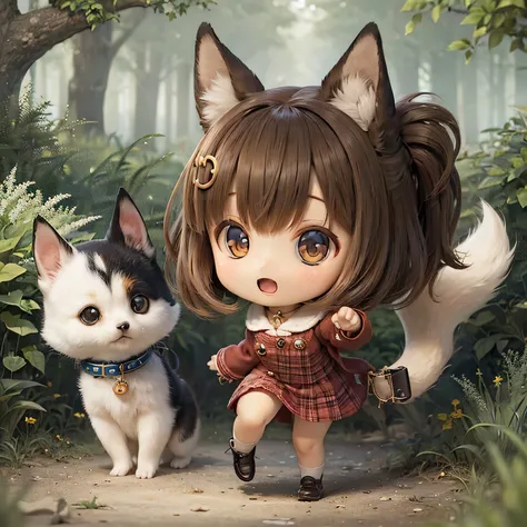 chibi, a shiba inu girl walking on a lead with a girl