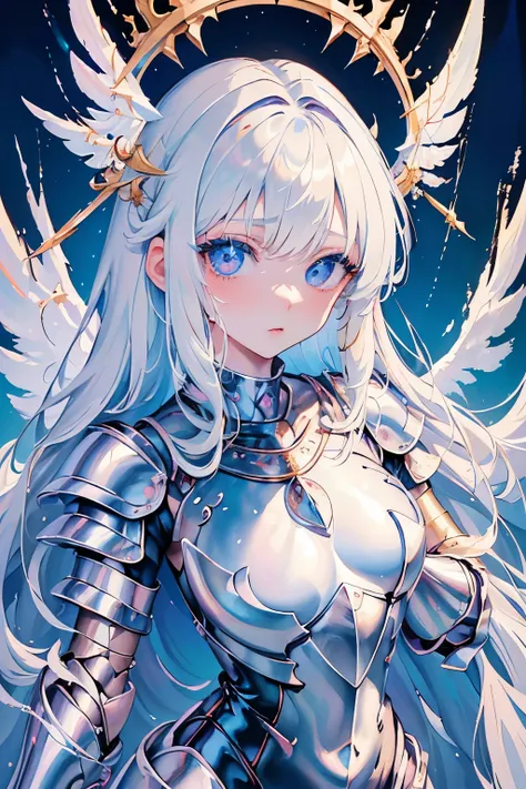 （（（highest quality、masterpiece、normal body、8k、detailed face、ultra precision、normal hand、normal finger、５This finger、supreme）））female hero、blonde、Silver Breastplate、Racy blue leotard、white pareo、Shiny Holy Sword、slave collar、Shattered armor、tattered armor、br...