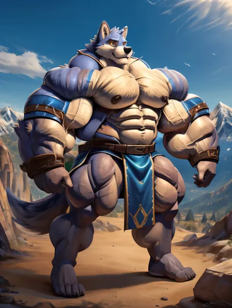 masterpiece, Anthropomorphic Hakuma Wolf, white belly, , golden eyes, vertical pupil,Pink belly,1 tail, Body full of huge muscleuscular, huge, muscular, overtake, overtake muscles, huge muscles, big muscles, huge肌肉, hairy, male focus, male, overtake pecs, ...