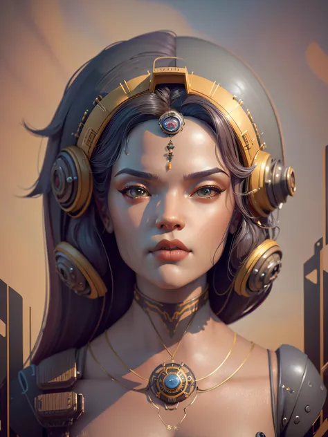 there is a robot with a large head, cyber steampunk 8 k 3 d, detailed humanoid, cinematic 3d render, art nouveau octane render, hyperdetailed fantasy character, portrait of a humanoid alien, portrait of female humanoid, small character. unreal engine 5, in...