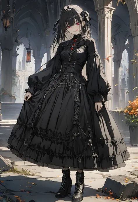 ((1 boy)), evil smile, licking lips, standing, full body, goth clothes, high detail, anime, UHD, masterpiece, super detail, high details, high quality, best quality