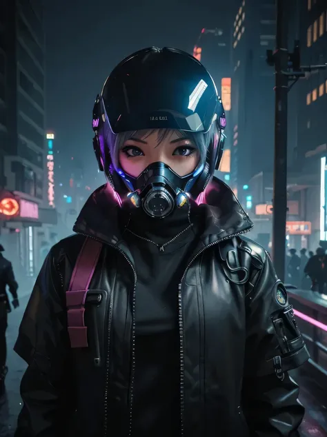 ((masterpiece、highest quality、Super fine、High resolution、photorealistic、sharp focus、cinematic lighting))、((1 female、bust shot))、Wearing Cybernetics suits、headgear、cyber goggles、Concealed by a gas mask and reflective visor、mechanical arm、High-tech machinery...