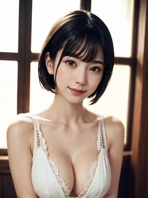 1 girl、highest quality、realistic、alone、Depth of written boundary、natural soft light、daytime、charm、beautiful face、cleanliness、pure face、white skin、cute、short hair、bangs、beach、Light of the sun、Nedium Breast Body Esbian、((セーター黄金比のbeautiful face 対称性のあるbeautifu...