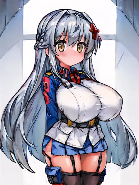 (girl long hair:1.2), (huge tits:1.0), (soldier:1.2), (long silver hair)