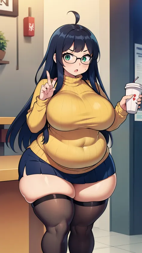 ((Masterpiece)), perfect anatomy, perfect shading, field of depth, (best quality), extremely delicate and beautiful, perfect lighting, detailed face, ultra cute face, cute, ((1girl)), ((solo))

long fluffy black hair, glasses, green eyes, ((blush)), nervou...