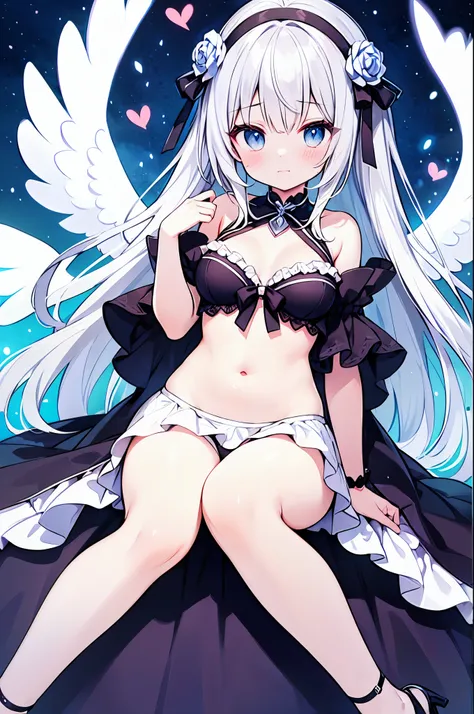 (highest quality)、((Super detailed))、(super delicate)、Erotic cute love angel、 girl、silver hair、beautiful breasts、beautiful thighs、Gorgeous、fantastic light