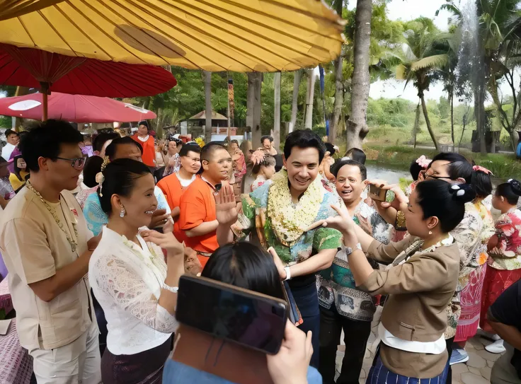 People are standing around group of people holding umbrellas, Barong family, Nattawut Baiphothiwong, Celebrate the crowning of the king, celebration, Jokowi, fan art, background picture, picture, Indonesian, wedding, special, Barong family member, Bali, Ey...