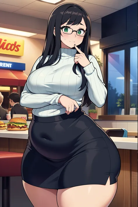 ((Masterpiece)), perfect anatomy, perfect shading, field of depth, (best quality), extremely delicate and beautiful, perfect lighting, detailed face, ultra cute face, cute, ((1girl)), ((solo))

long fluffy black hair, glasses, green eyes, ((blush)), nervou...