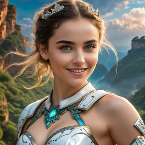 (best quality,4k,8k,highres,masterpiece:1.2),ultra-detailed,(realistic,photorealistic,photo-realistic:1.37),Official art, (1 beautiful teenage Italian girl:1.1), (wearing detailed white armor with beautiful fractal or marble design:1.3), (seductive smile:1...