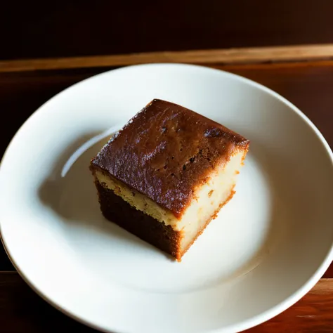 A delicious looking castella cake is on the plate.