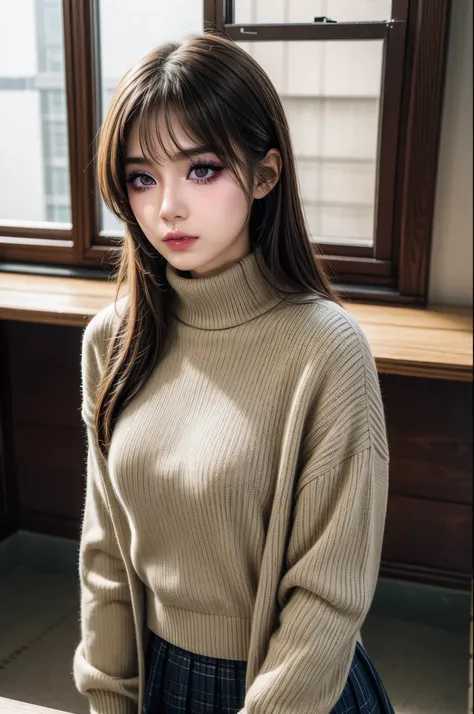 alone, 1 girl, Yamagishi Fuka, Gekkokan High School, turtleneck sweater,