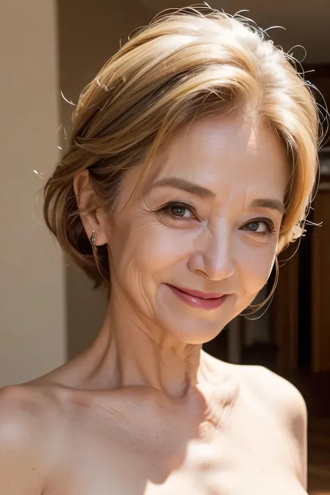 (Masterpiece:1.4),(67-year-old woman:1.4),(Wrinkles on the face1.2),smile,nude,sexy pose