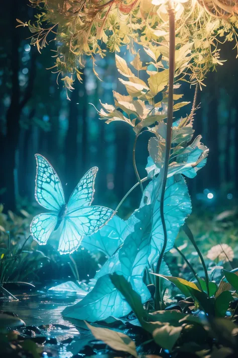 a delicate mythological creature in a forst clearing its skin like silk with a delicate pattern of spots and stripes that seemed to shimmer in the night, 8K, colorful lighting, vivid, ultra details, surreal photography ，blue，red，green，blue