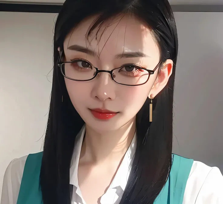 a mature asian woman,black hair,wearing glasses,realistic,best quality,HDR,studio lighting,ultra-detailed,purple eyes