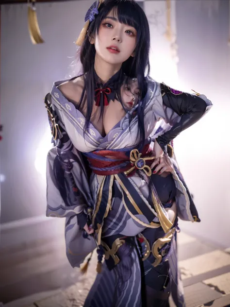 Anime girl avec une épée et du sang sur son corps, Raiden Shogun Genshin Impact, face looked up, I will tear the blood, onmyoji Portrait, onmyoji Detailed Art, onmyoji, Extremely detailed Artgerm, Jeu Raiden Shogun Genshin Impact,face looked up Shalltear p...