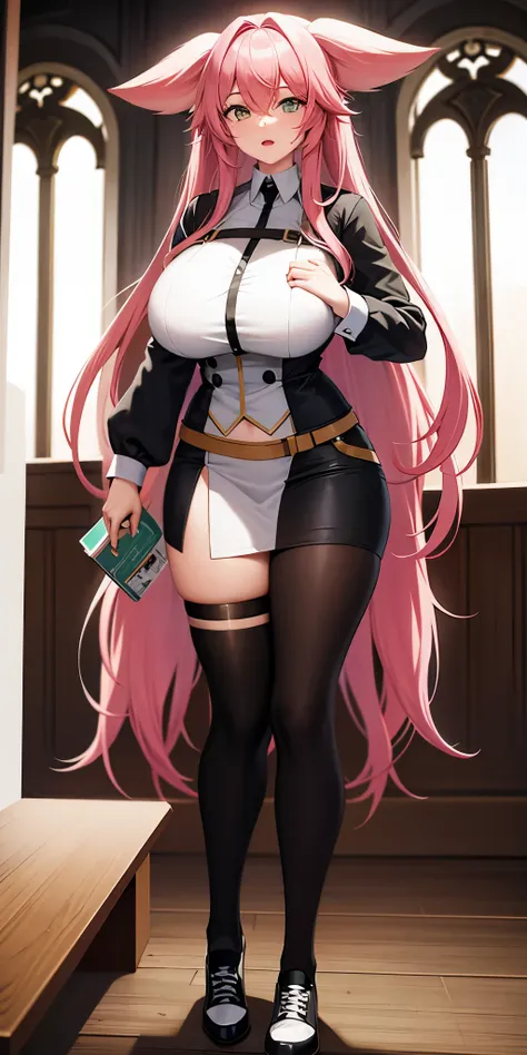 girl，Big breasts，long hair，pink hair，