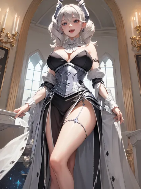 ((masterpiece)),(best quality), ((extremely detailed CG unity 4k wallpaper)),(cinematic lighting), (an extremely delicate and beautiful girl:1.3),moon light ,face, fixed eye, hand fixed (++blonde hair++), black eyes, long hair, jewelry,earrings, :d, maid, ...