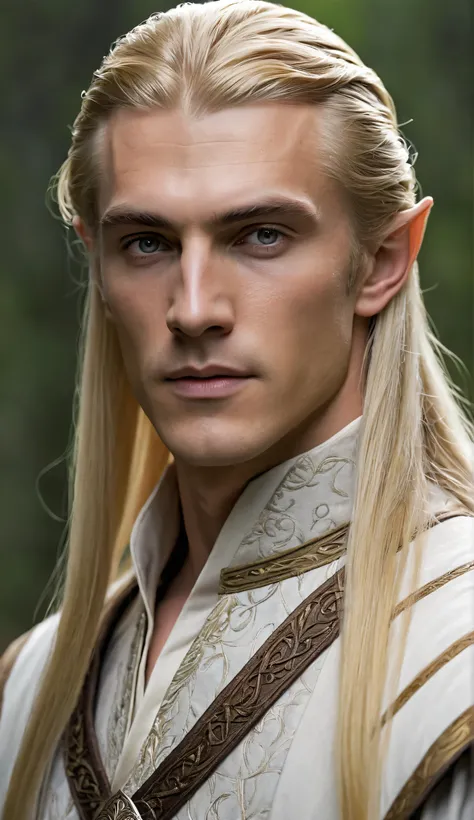 elven male, flowing blonde hair, ((pointy ears)), ((clean shaved)), ((elegant)), ((Graceful)), tall, soft hair, kind eyes